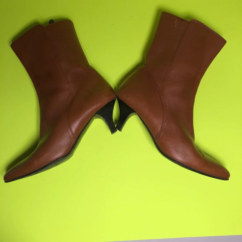 Bally Hampton Ankle Boots Women 6 US Cognac Brown Leather Pointed Toe Italy